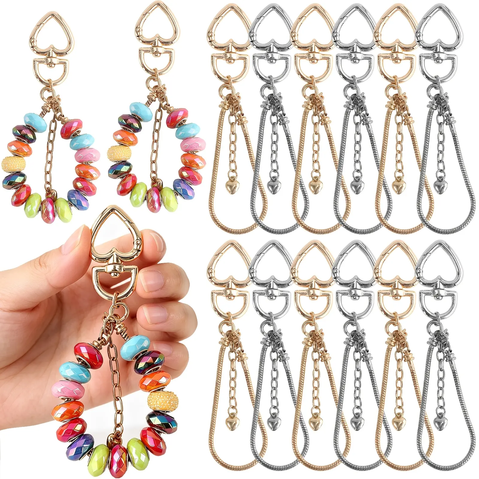 20 pieces - Heart-shaped creative design keychain set - An innovative DIY art keychain suitable for making handbags, cups, and mobile phone chains. It is an ideal choice as a gift for weddings, parties, birthdays, and the start of a new school year.