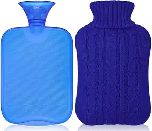 2L Hot Water Bottle with Soft Polar Fleece Cover - Blue - for Pain Relief and Menstrual Cramps Traditional Cup