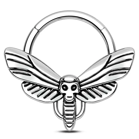 OUFER BODY JEWELRY Septum Ring Unisex Skull Head Moth Hinged Segment Clicker Hoop 316L Stainless Steel 16G 10mm Cartilage Piercing for Conch Daith Helix Lobe Snug Gothic Body Jewelry