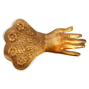 7.25" Divine Hand Ex Voto Milagro Ornament Ornate Floral Details in Antiqued Gold