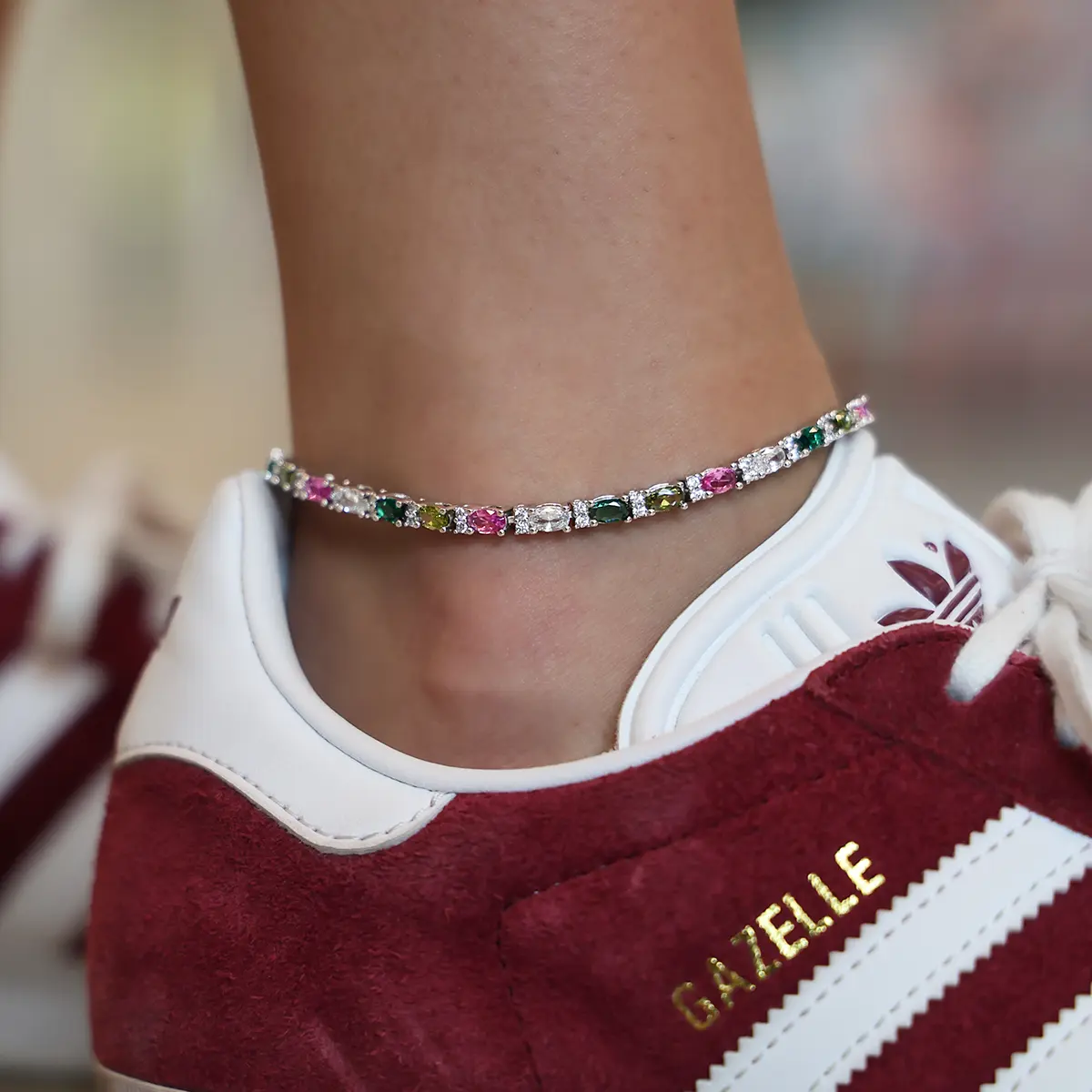 GLD Multicolor Mixed Oval Cut Tennis Anklet- 3mm - Perfect Gift #tiktokshopsummersale