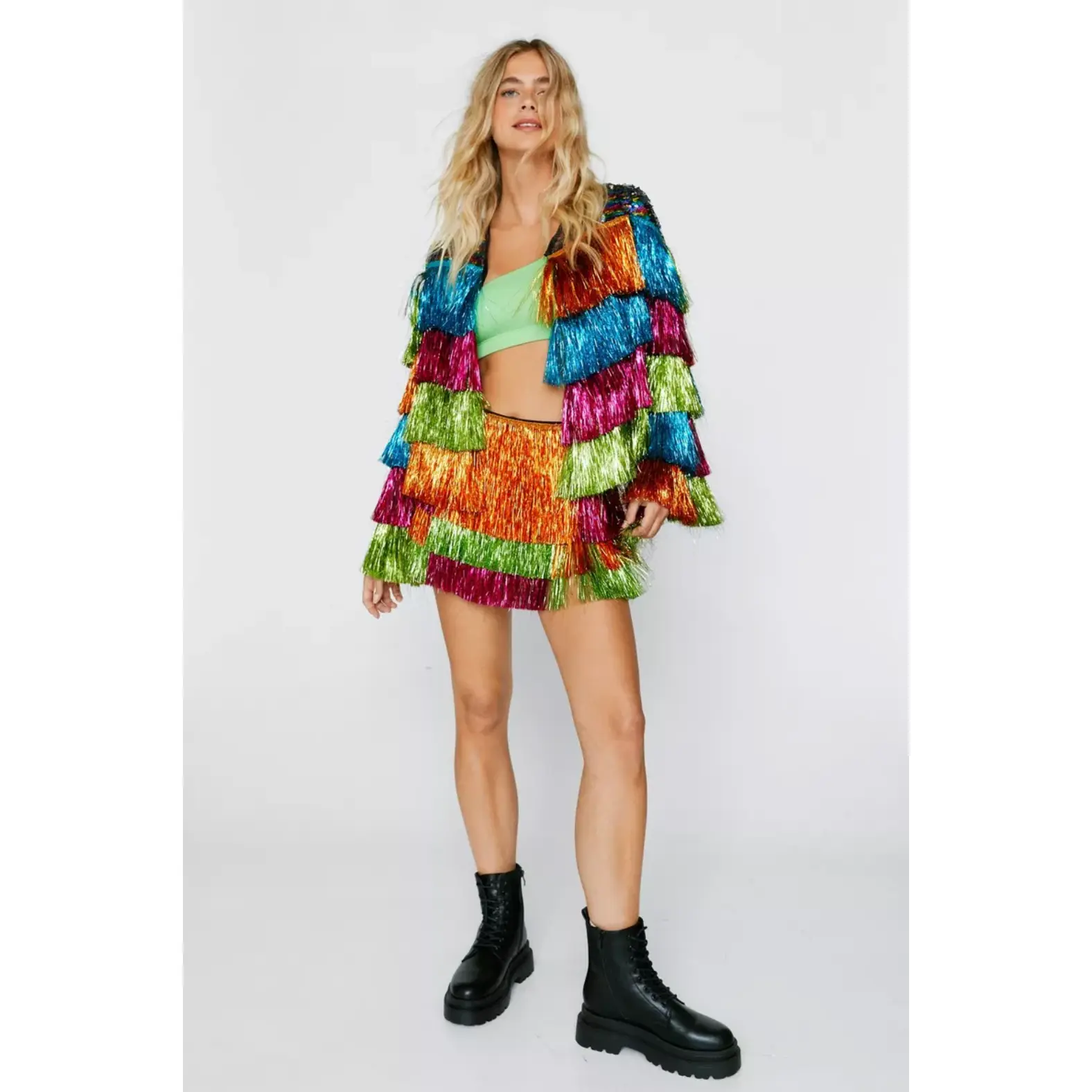 Metallic Multi-Color Festival Fringe Jacket