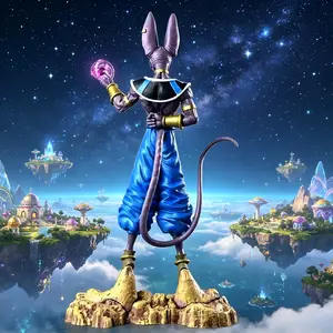 30cm animation DBZ style sculpture of the god of destruction with energy ball posture and Cyberpunk scene, fans' collection model toys, ideal desktop decoration, gifts for children and collectors.