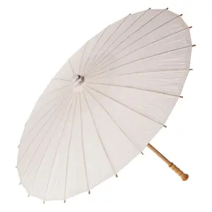 28" Wedding White Paper Parasol Umbrellas with Long Elegant Handle