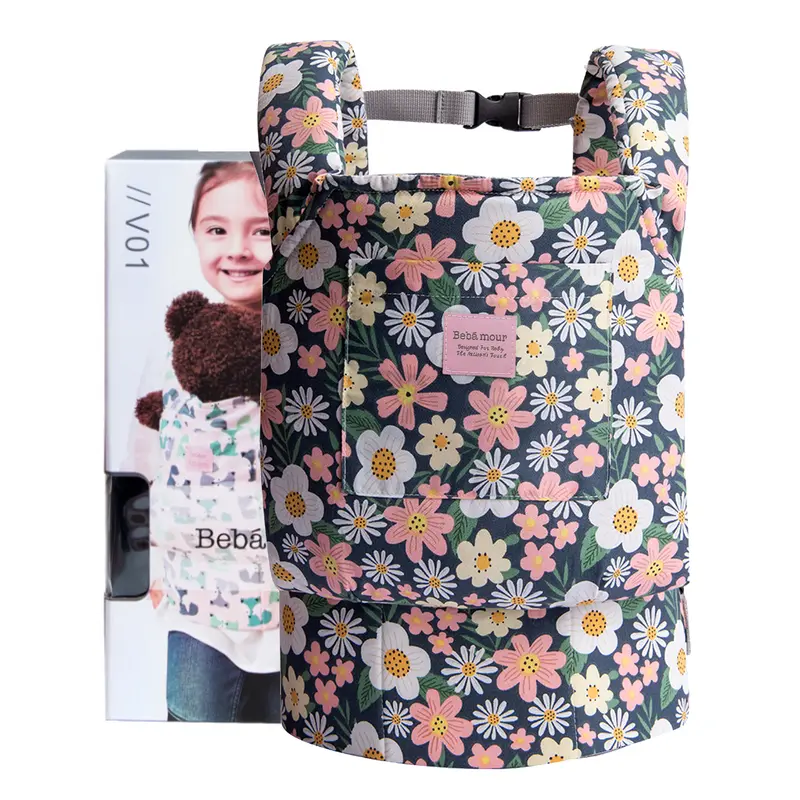 BEBAMOUR Original Reborn Baby Doll Adjustable Ergonomic Baby Carrier - Playful Floral Unisex Doll Accessory with Padded Straps, Fosters Pretend Role Play, Ideal Christmas Gifts for Kids