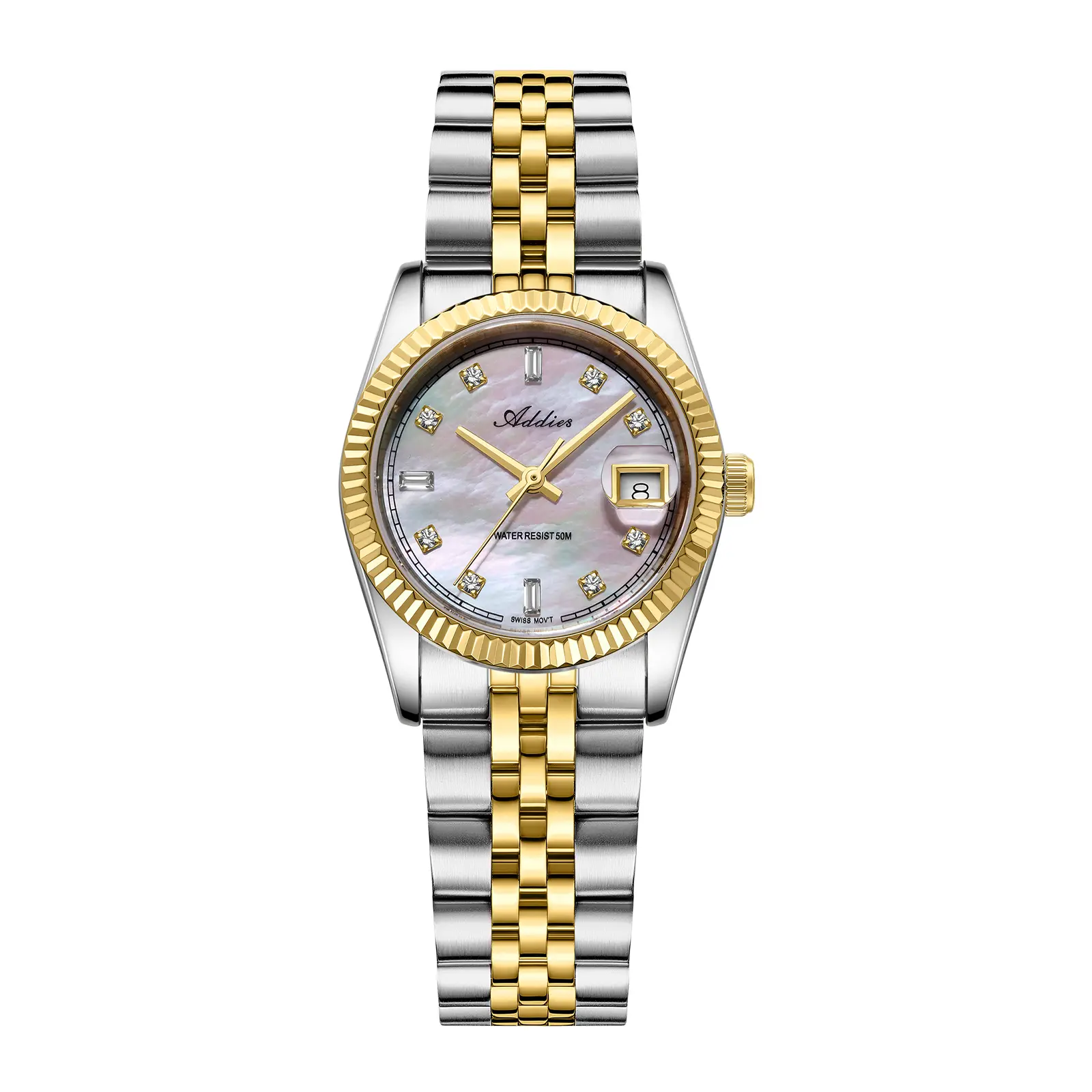 ADDIES Watch for Women’s & 28mm Mother of Pearl Dial with Czech Crystal Accents, Swiss Quartz Movement, 50M Water Resistance, Stainless Steel Bracelet, Everyday Luxury Gift