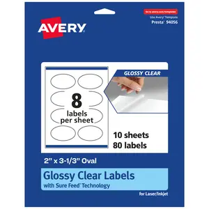Avery Glossy Clear Oval Labels with Sure Feed, 2" x 3-1/3"