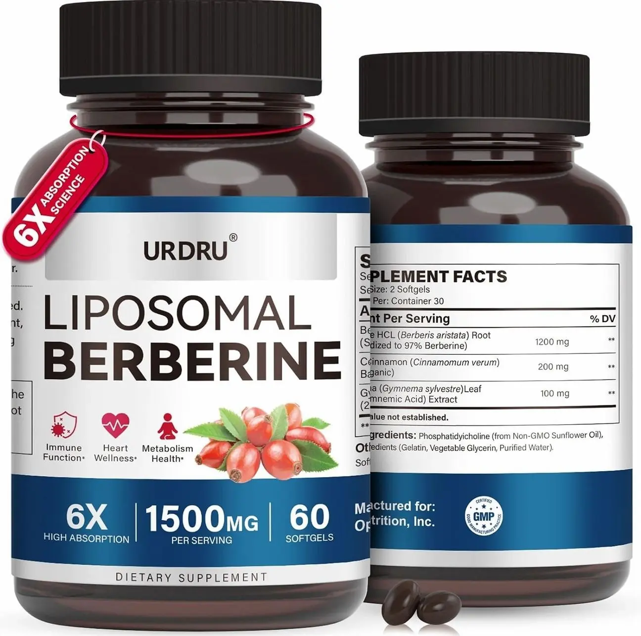 Berberine HCL Supplement 1500mg - with Ceylon Cinnamon & Gymnema, High Bioavailability Liposomal Berberine Capsules for Women and Men, AMPK Activator
