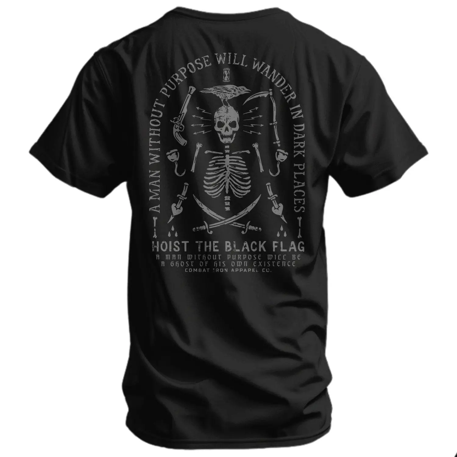COMBAT IRON Men's Athletic Fit Short-Sleeve Crew Neck T-Shirt - Stone Cold Skull & Bones Black Flag Graphic, Non-Stretch, All Seasons, Machine Washable, S, 2XL, 3XL (Stone Cold Skull Men's Short-Sleeve T-Shirts)