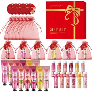 Miss FactorX 48-Piece Gift Set: Lip Balm & Hand Cream Combo with Red Thank You Card & Organza Bag - Natural Moisturizing for Weddings, Easter, Mother's Day, & Party Gifts
