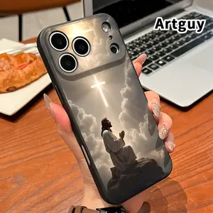 Straight Edge Phone Case for iPhone 17 15 Plus 16 Pro Max 14 13 12 11 Air XR XS Creative Jesus Cross Pattern Shockproof Silicone TPU Bumper Drop Protection Soft Cover