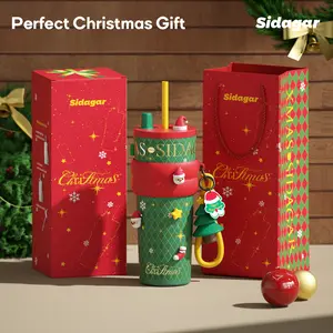 [Sidagar] 24oz Christmas Ceramic Coating Insulated Tumbler with Straw Lid – S316L Stainless Steel Leak-Proof Travel Cup, Anti-Slip Base, Wide Mouth, Keeps Drinks Hot & Cold for 24 Hours,Water Bottles Gift TiktokBlackFriday