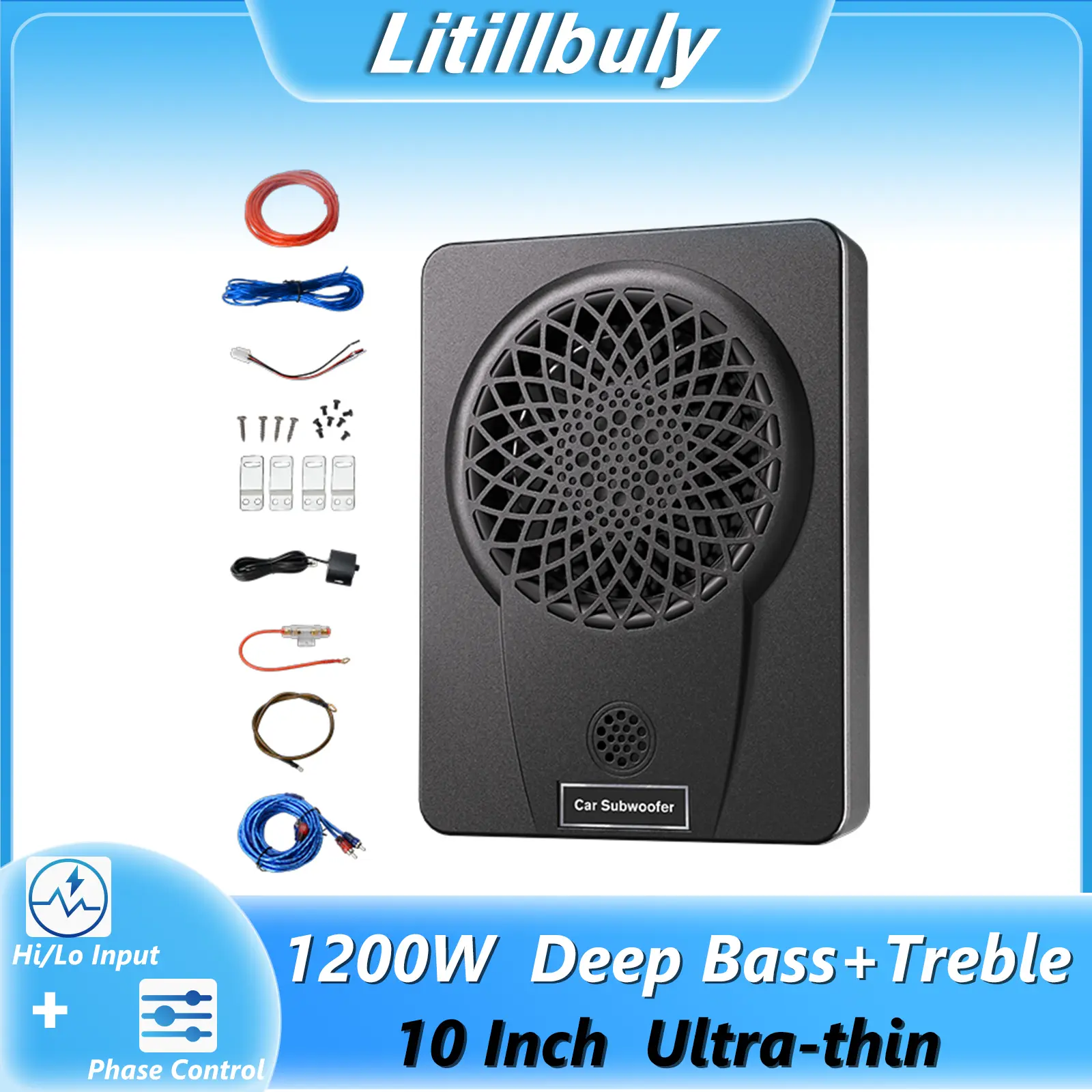 10 inch Subwoofer 1200W Power Car Audio Under Seat Car Subwoofer Active Car Subwoofer with Tweeter,Built-in Amplifier & Hi/Lo Input, Bass Speaker Subwoofer for Car/Truck/SUV/Jeep/MPV