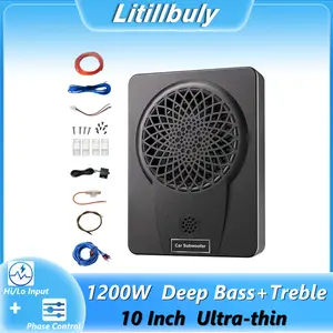 10 inch Subwoofer 1200W Power Car Audio Under Seat Car Subwoofer Active Car Subwoofer with Tweeter,Built-in Amplifier & Hi/Lo Input, Bass Speaker Subwoofer for Car/Truck/SUV/Jeep/MPV