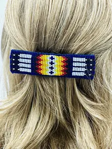 Handmade Beaded Deep Blue Fire Barrette French Clip