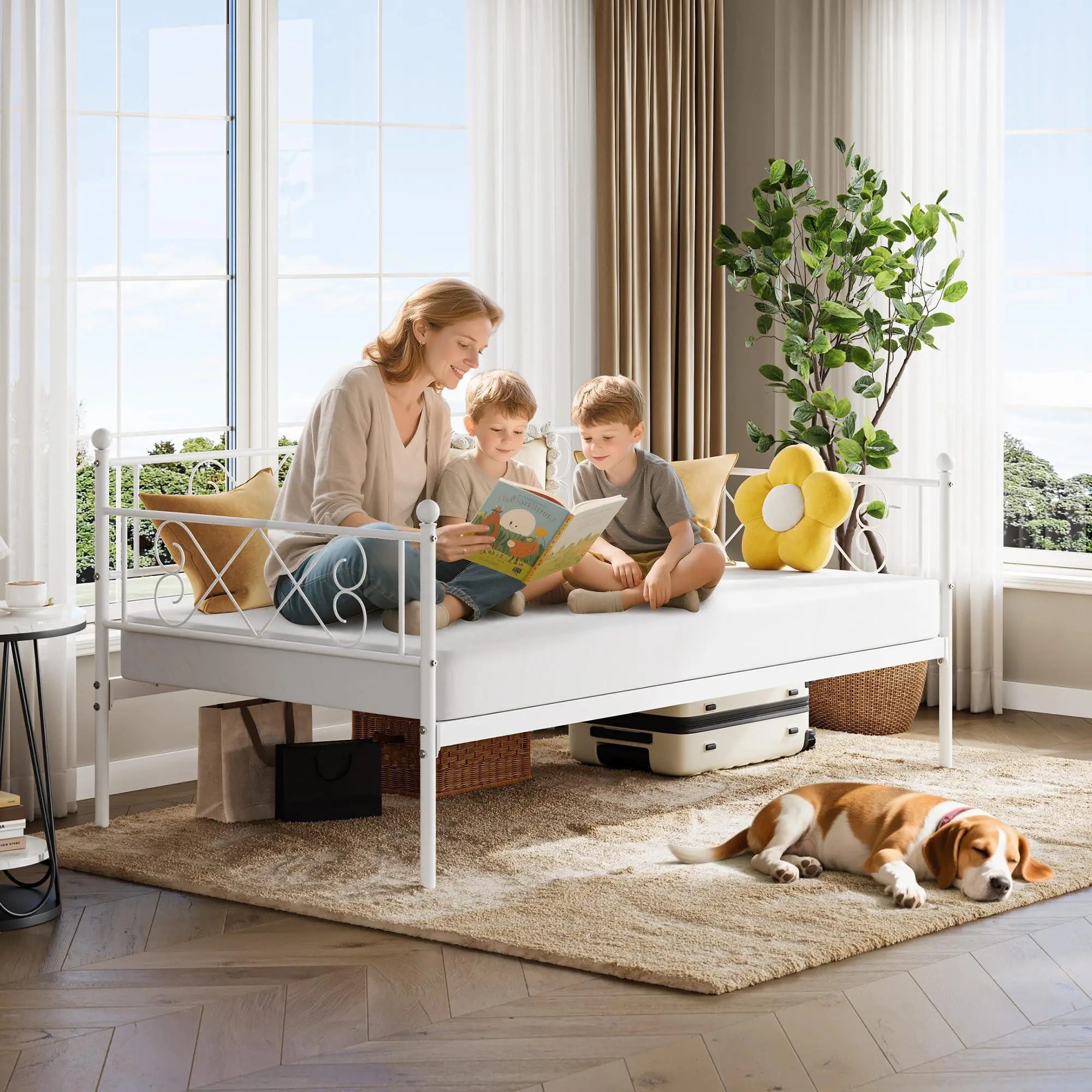 Garvee Twin Metal Daybed Sofa, Premium Steel Slats Support, Space Saving Furniture for Living Room, Bedroom, White