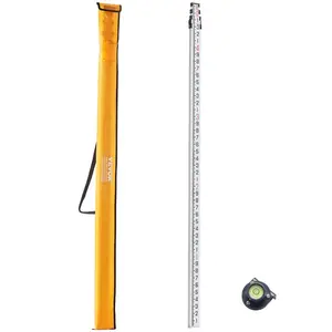 VEVOR Aluminum Grade Rod, 16-Feet/10ths 4 Sections Telescopic Measuring Rod, Double-Sided Scale 1/10ft Leveling Rod Stick, Aluminum Alloy Survey Rod w/ Bubble Level Carrying Bag for Houses, Walls, Floors