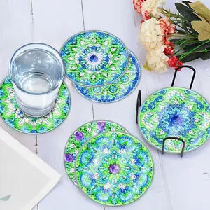 6pcs Set Mandala Theme DIY Diamond Painting Coasters Kits with Holder Diamond Painting Art Coaster Kit Can Be Washed With Water Diamond Painting Crafts Coaster for Adults and Beginners Home Decoration