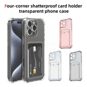for iPhone 17/16/15/14/13/12/11 Pro Max Plus Wallet Phone Case with Card Holder, Cute Girly Clear Credit Card Slot Phone Cases, Thin Slim Silicone Rubber Transparent Hard Shell Camera Cover for Women Men, for iPhone 17 Pro Max
