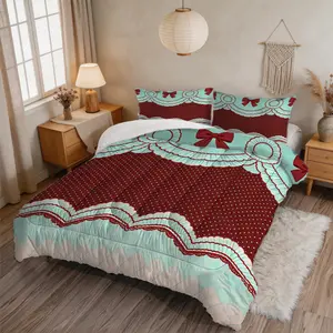 2/3Pcs Retro Coquette Bow Print Comforter Set, Polka Dot & Lace Frill Quilt Bedding Set with Pillowcase, Soft All-Season Cute Aesthetic Decor for Girls Teens Bedroom, Warm & Cozy