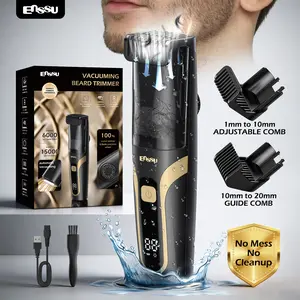 Enssu Vacuum Beard Trimmer for Men, Auto Hair Suction Electric Trimmer, 2 Guide Combs, Adjustable Length Dial, Waterproof Cordless Grooming Kit for Beard, Face & Body