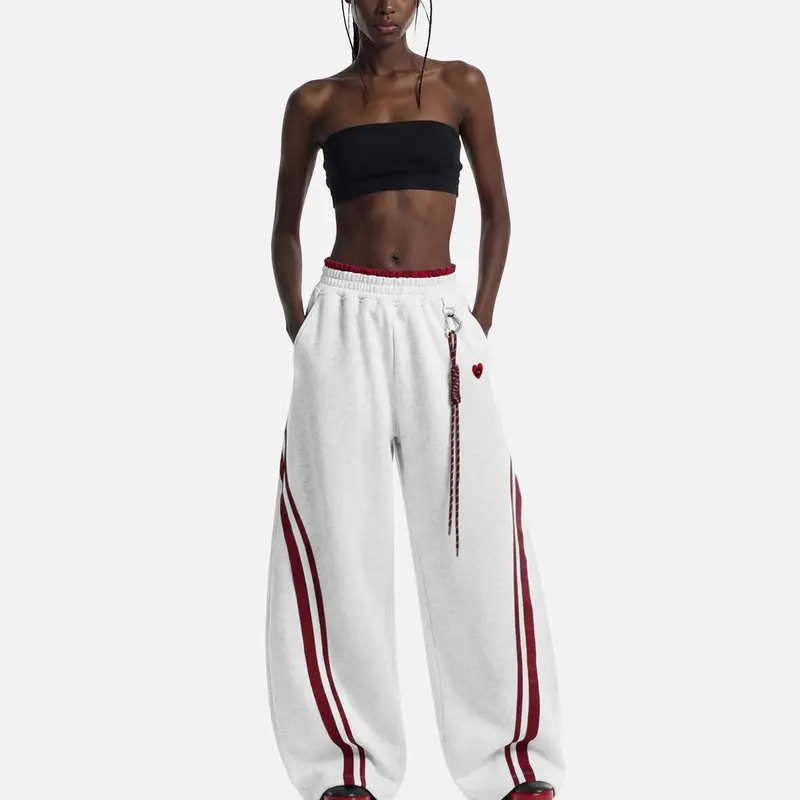 Aelfric Eden Women's Baggy Striped Sweatpants - Straight Side Stripe, Y2K Sporty Style, Casual Streetwear, Everyday Sport Pants, Casual Streetwear Sweatpants