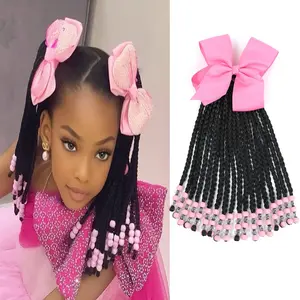 Ponytail Extension With Beads Braids Hair Extensions For Kiddies Pony Beads Synthetic Hairpieces With Bows Protective Easy Fashion Hairstyle For Baby Girls Toddler Children Gift (Box-9inch, Pink)