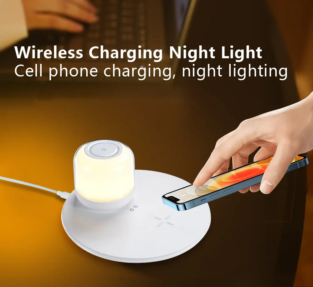 Colorful Light Wireless Charger - White Z10 (Wireless Charging for mobile phones and eye protection night light)