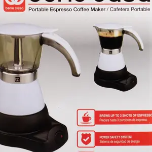 Cafetera Eléctrica Bene Casa Portable Espresso Coffee Maker, 3 Cup, White .