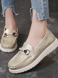 Women's PU Leather Loafers, Low-Top Round-Toe Design, Lightweight Comfortable Shoes for Work & Travel, All Season Fashion Footwear
