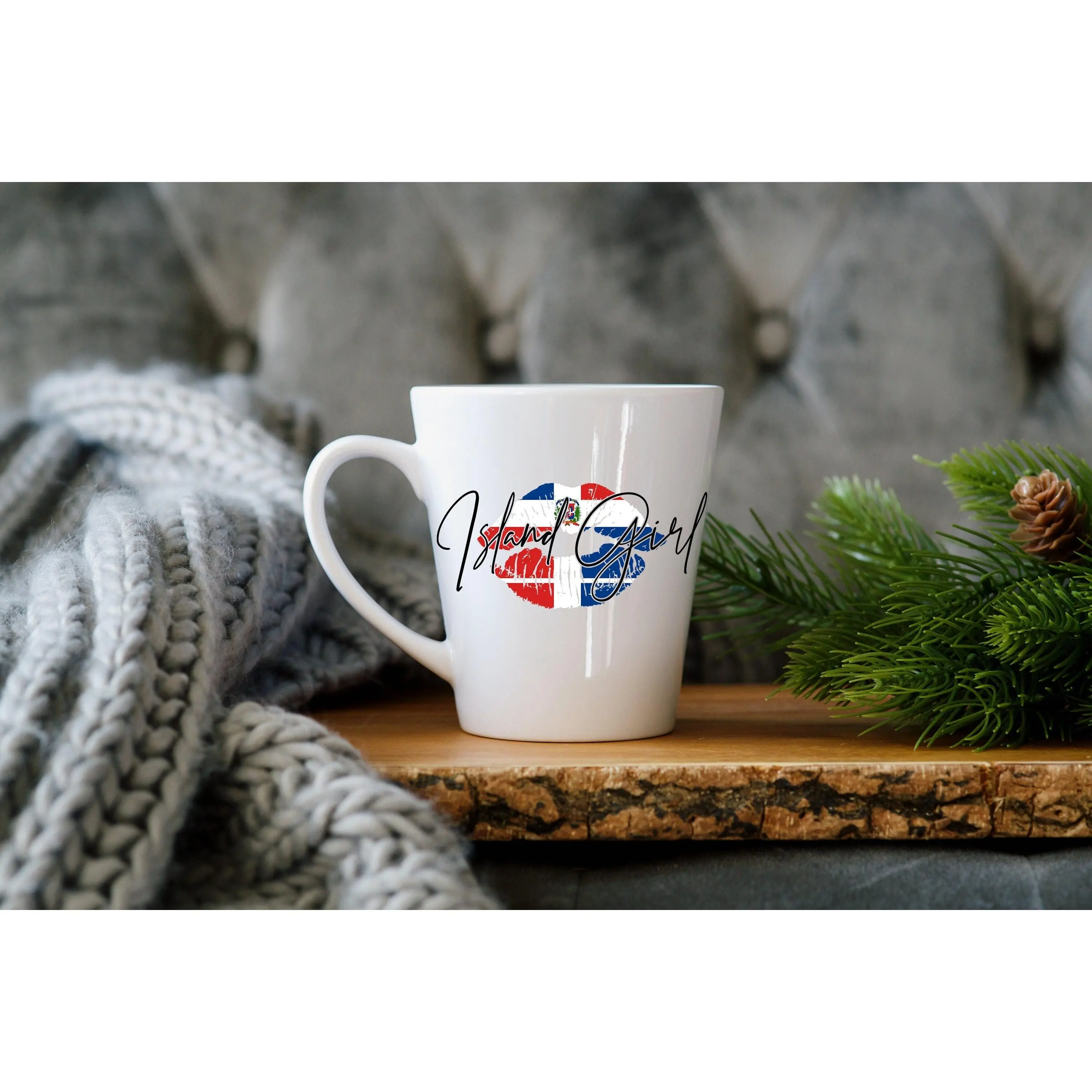 Dominican Republic Flag Island Girl Latte Mug - 12 oz
