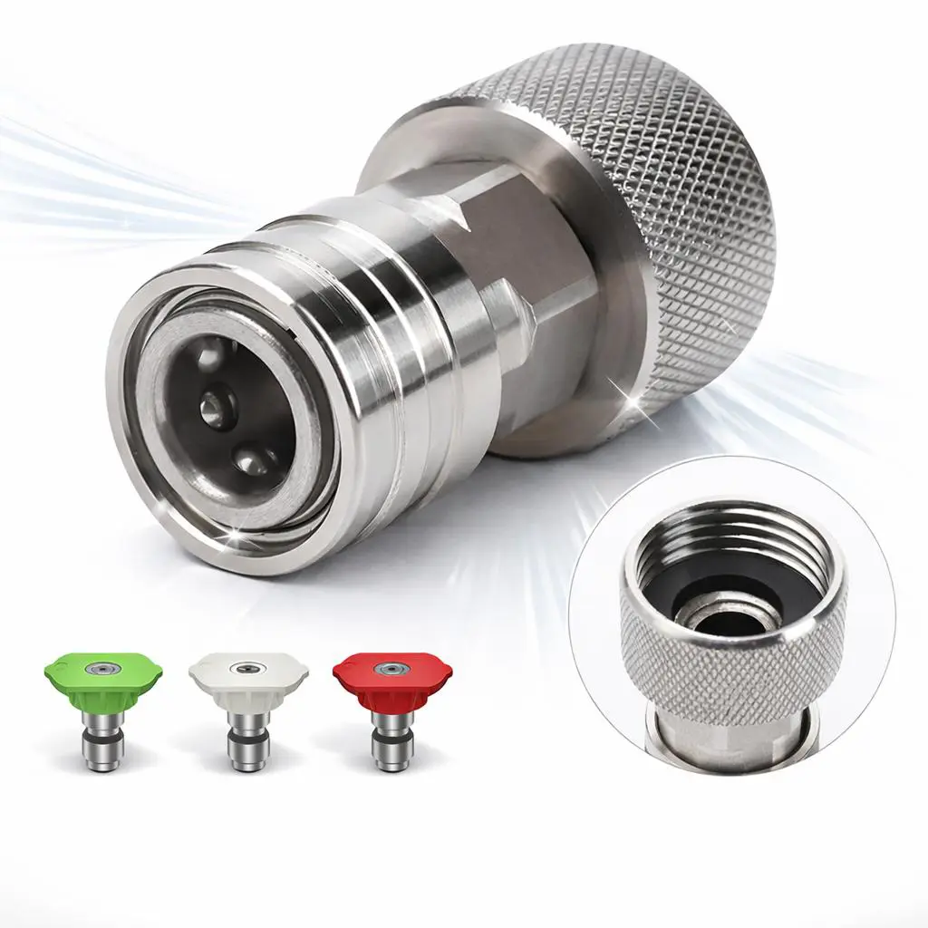 POHIR Garden Hose to Pressure Washer Adapter, 3/4" GHT to 1/4" Quick Connect Converter, Stainless Steel Garden Hose Connectors, Tool-Free Install, Leak-Proof for Car Washing, Yardwork