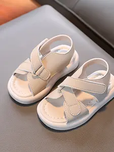Girls' Spring Summer Sweet Cute Sandals, PU Leather Cross Strap Design, Back Pull Tab Velcro, Soft Non-Slip Sole, Casual Outdoor Wear, Trending Sandals