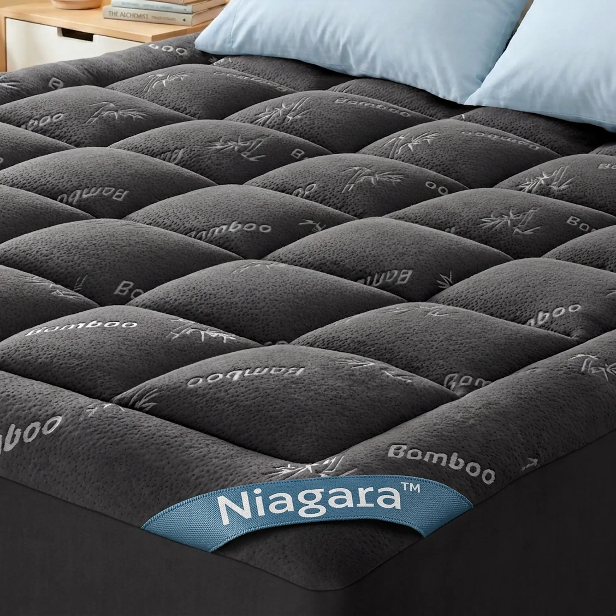 [OCTOBER SALE] Niagara Ultra Soft Bamboo Mattress Topper - Rayon from Bamboo, Cooling Thick Pillow Top, Cloud-Like Comfort, Breathable Skin-Gentle Bed Topper, 8-20" Deep Pocket Fit, Ideal for Hot Sleepers, Machine Washable