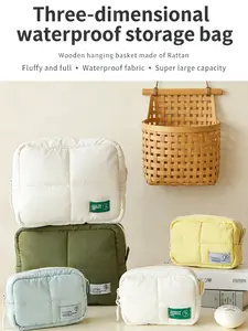 Waterproof Nylon Cosmetic Bag, Travel Organizer Pouch, Geometric Pattern, Casual Style, All Seasons, PU Leather Material