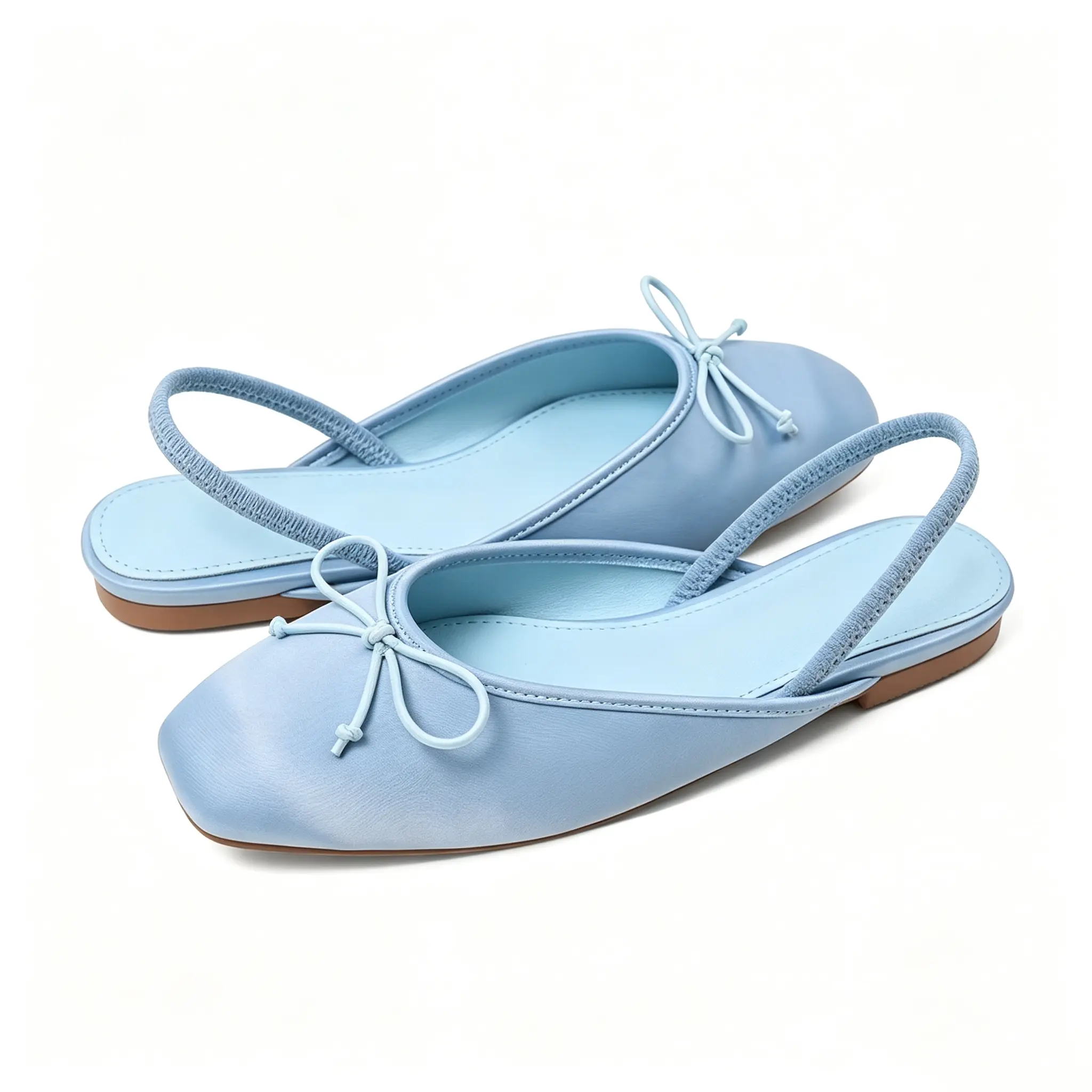 Womens Satin Flat Shoes  Square Toe Design Delicate Front Bow Decor Soft Smooth Satin Upper Thin Elastic Slingback Strap Comfortable Flat Sole Elegant Daily Casual Footwear Ideal For Summer Outings Office Wear tabi woven ballet fashionable foldable