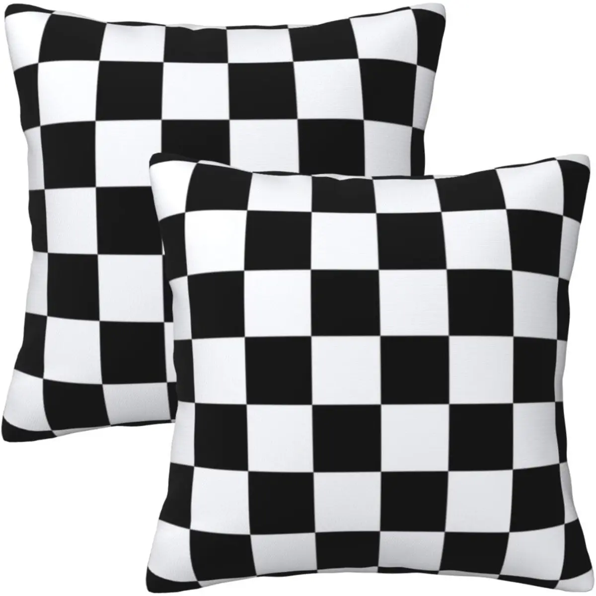 18x18 Size Set of 2 Black and White Checkered Soft Fabric Throw Pillow Covers with Hidden Zipper, Modern Indoor/Outdoor Cushion Cases for Couch, Home Decor Items, Checkerboard