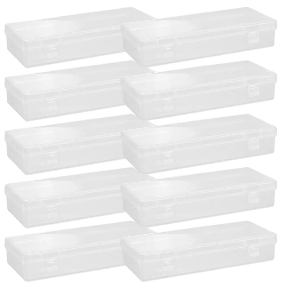 Multipurpose 10Pcs Clear Plastic Storage Boxes With Latch Lid, Stackable Transparent Pencil Cases, Desktop Organizer Containers for Pens Markers Craft Trinkets Home Office School Organization