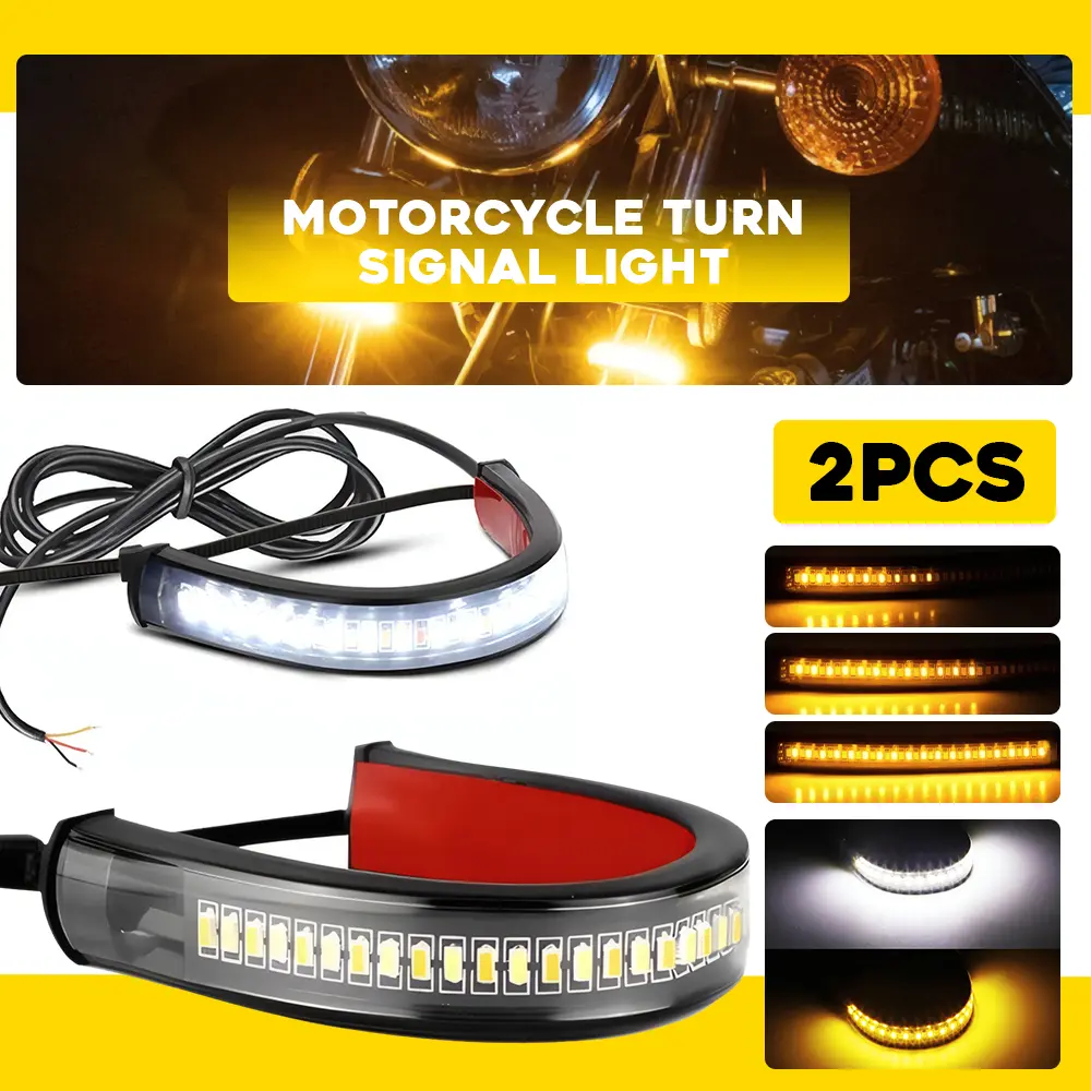Amber White LED Fork Turn Signal Indicators Blinkers Light Strips For Motorcycle