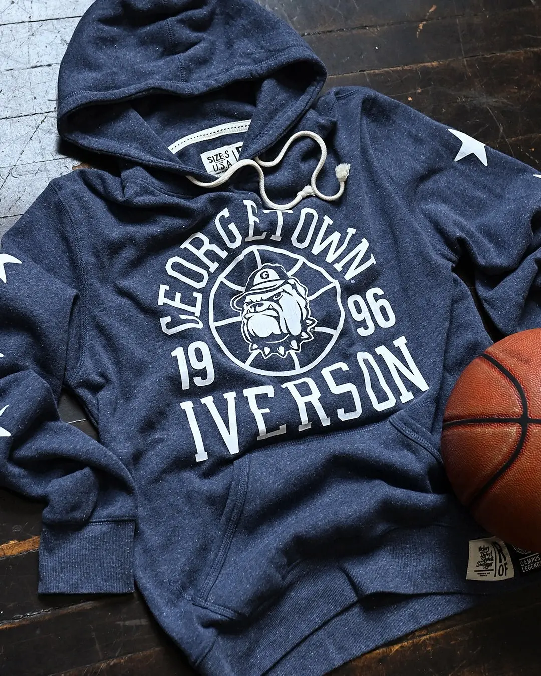 Allen Iverson '96 Men's Hoodie, Georgetown College Logo Graphic Pullover Fleece Sweatshirt with Longsleeves, Sweatshirts, Fleece Top, Tri-Blend, Vintage Print, Hang Dry, Pullover Hoodie, Tri-Blend Fleece
