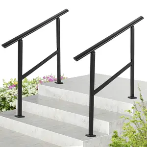 Garvee 3 Step Hand Rails for Outdoor Steps, Metal Stair Railing Handrail, 75° Adjustable Black Hand Railings for Porch Deck Garden, Complete Stair Railing Kit(2 Packages)
