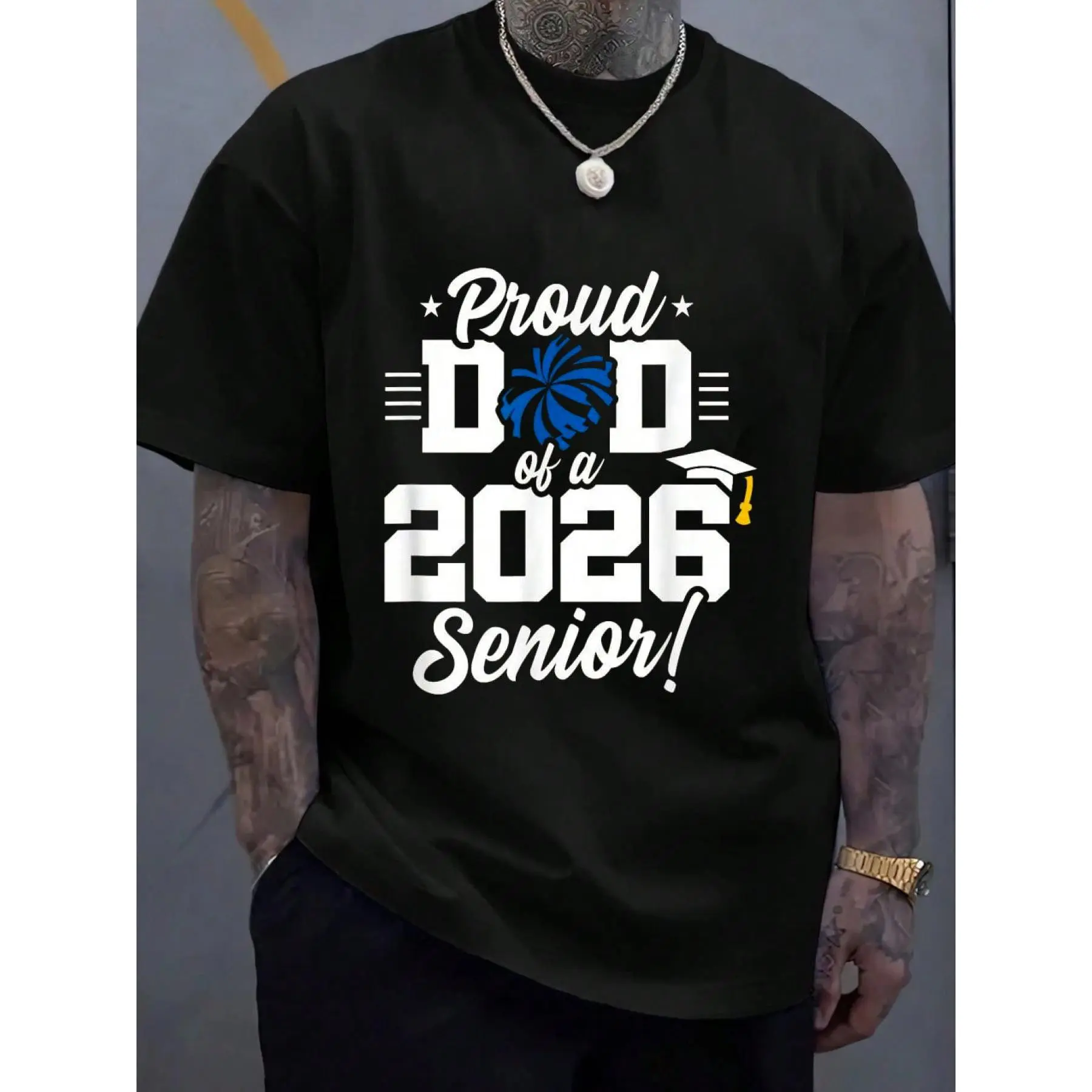 Class of 2026 Senior Graphic T-Shirt, Unisex Casual Cotton Short Sleeve Top with Round Neck for Cheerleaders and Dads