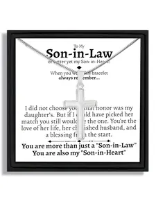 Gift box set cross snake chain necklace birthday for son-in-law with blessing card and box Jewelry Present