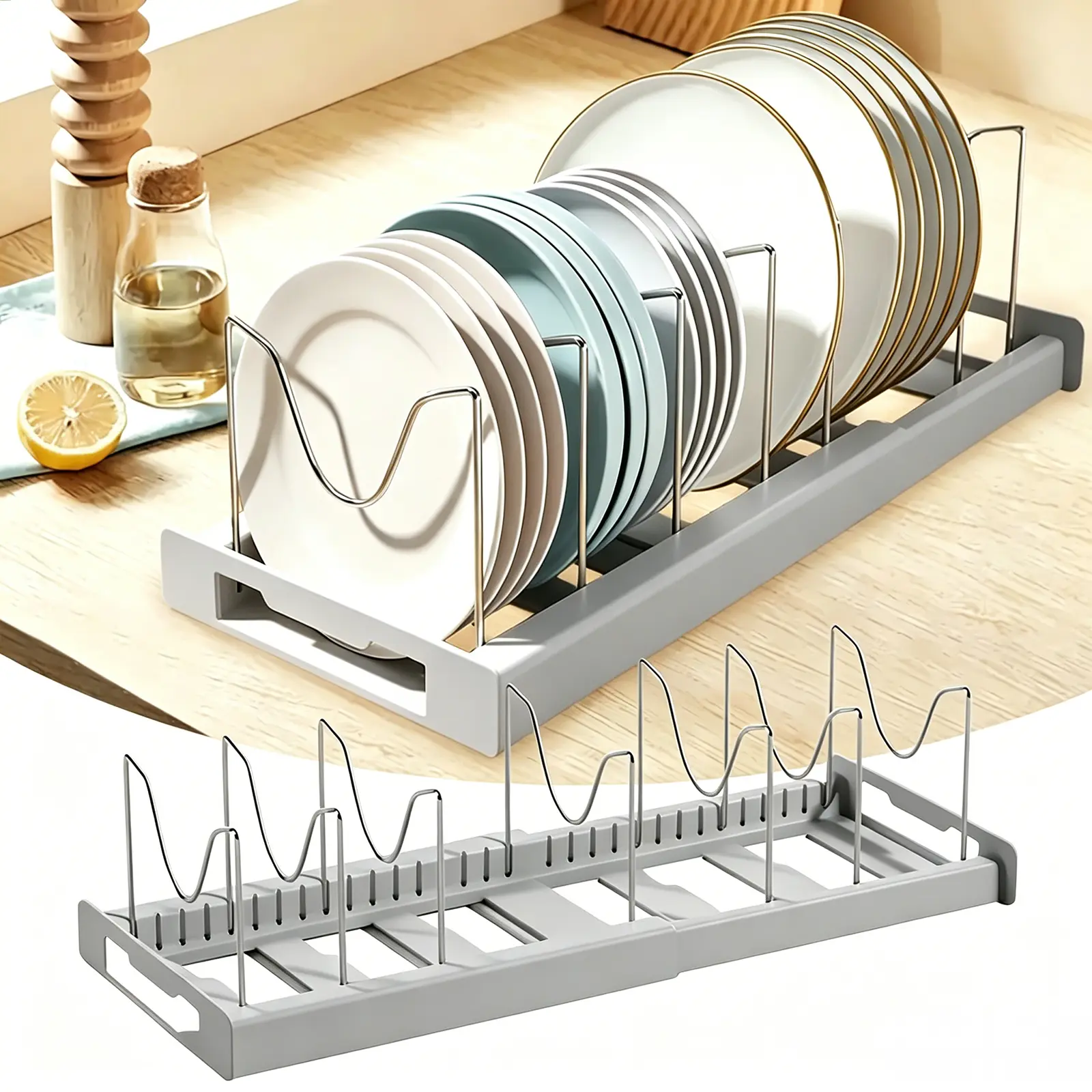 Stainless steel expandable pot rack, countertop lid rack, adjustable clip-on storage rack, multifunctional kitchen organizer for storing cutting boards and plates, cabinet storage rack, storage organizer