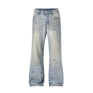 Vintage Gemstone Baggy Jeans for Men Straight Loose Ropa Hombre Denim Trousers High Street Washed Casual Unisex Cargo Pants Menswear Q186 Blue