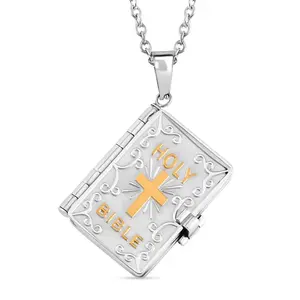 Openable Holy Cross Bible Pendant in ION Plated YG and Stainless Steel with 24 Inch Necklace