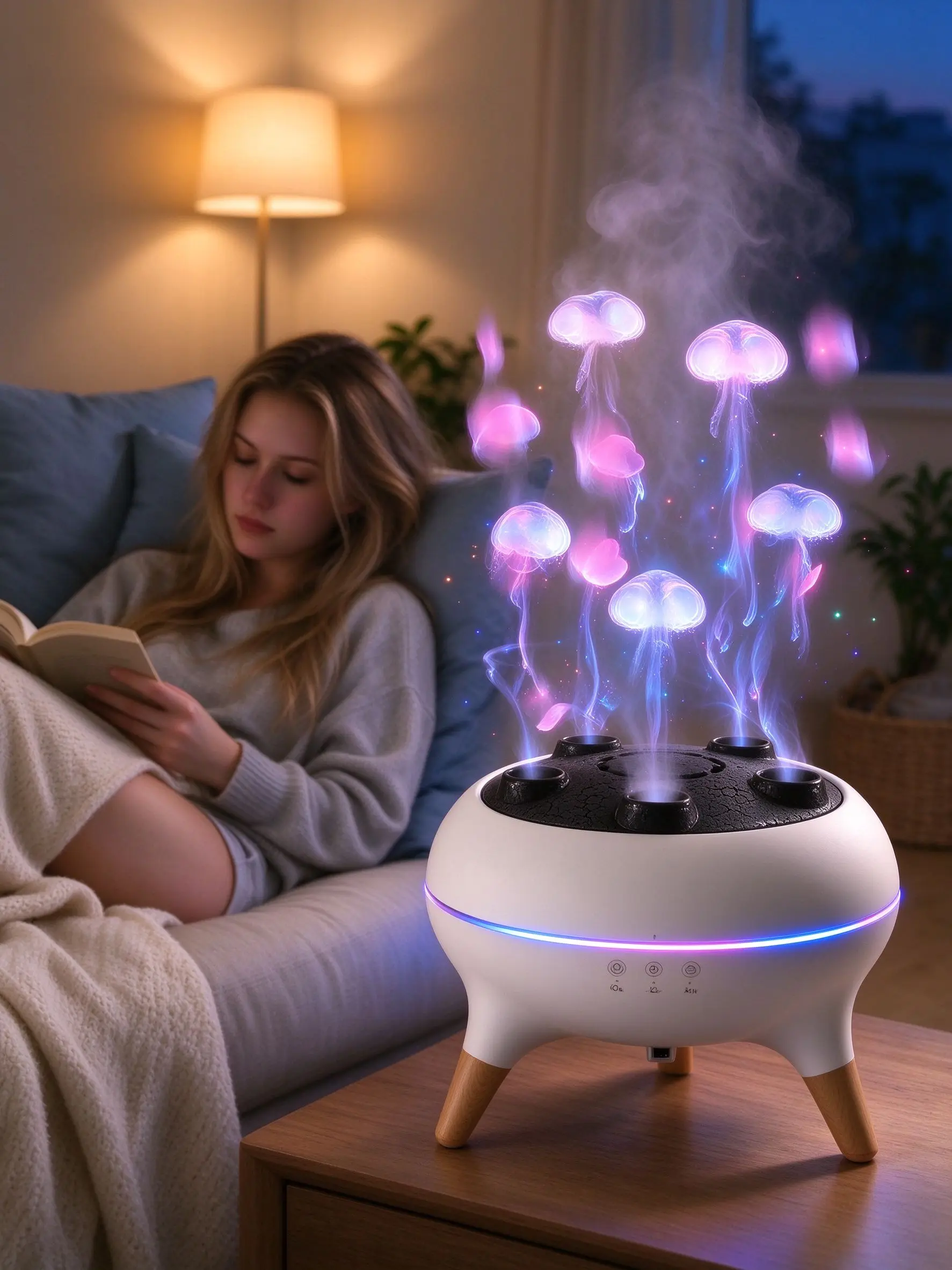 2-in-1 Small Space Humidifier Diffuser, Aromatherapy Function, Cool Mist, 5-Outlet Dreamy Mist, 4H/8H Timer, Volcanic Rock for Apartments colorful color