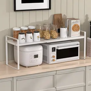 Adjustable Height Expandable Kitchen Cabinet Organizer, Carbon Steel Pull-Out Rack, Space-Saving Metal Storage Shelf
