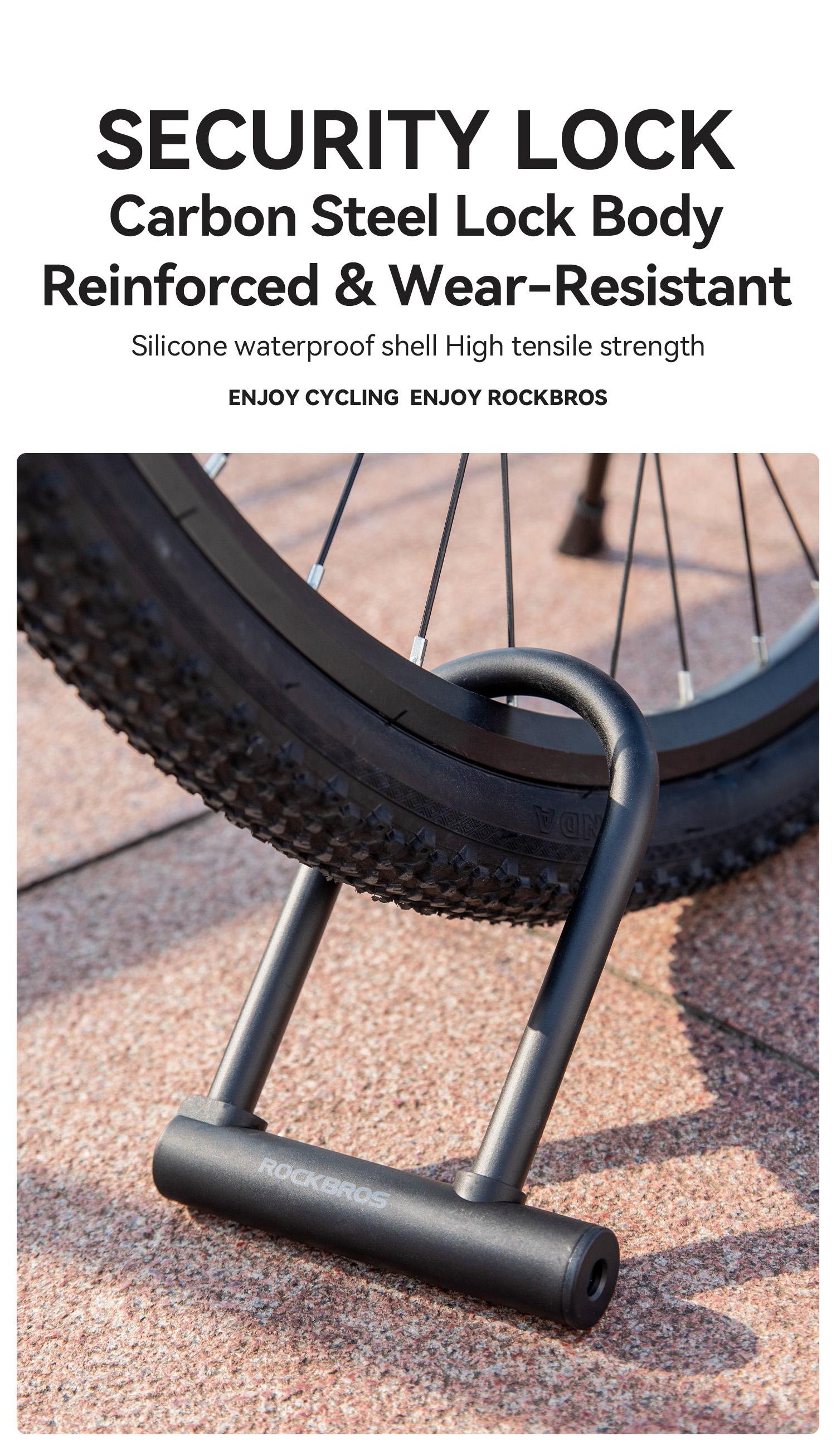 ROCKBROS Heavy Duty Bike U-Lock, Hardened Alloy Steel Anti-Theft Double Shackle with Loop Cable, Mounting Bracket, 2 Copper Keys, Rust-Resistant Silicone Coat, Easy Installation, Ebike Accessories for Scooters, Prolongs Lock Life