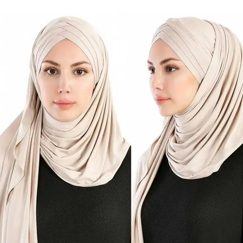 New Women Jersey Scarf Soft Plain Instant Hijab Shawls and Wraps foulard femme muslim Hijabs Ready To Wear Headscarf